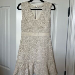 Alice + Olivia Lace V-Neck Mini Dress in Cream Size 6